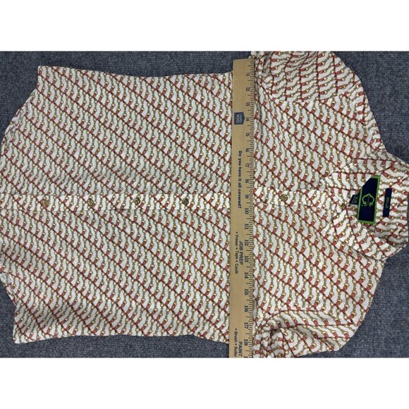 C Wonder Shirt Womens XS White Red Gold Chain Print 100% Silk Button Up Blouse - Picture 5 of 7